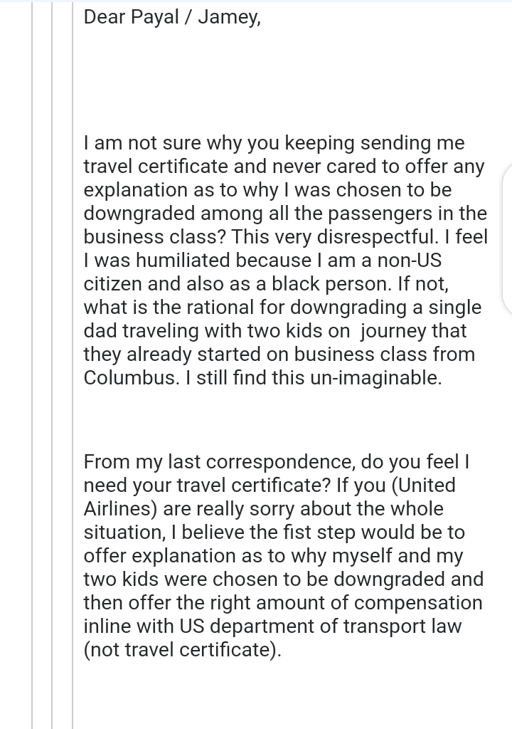 Anunobi's Mail to United Airlines