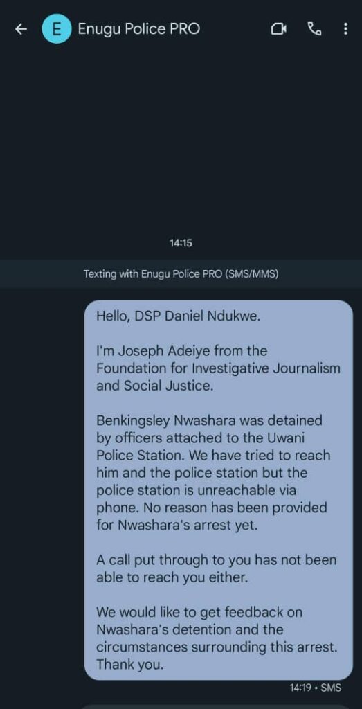FIJ's text message to DSP Daniel Ndukwe