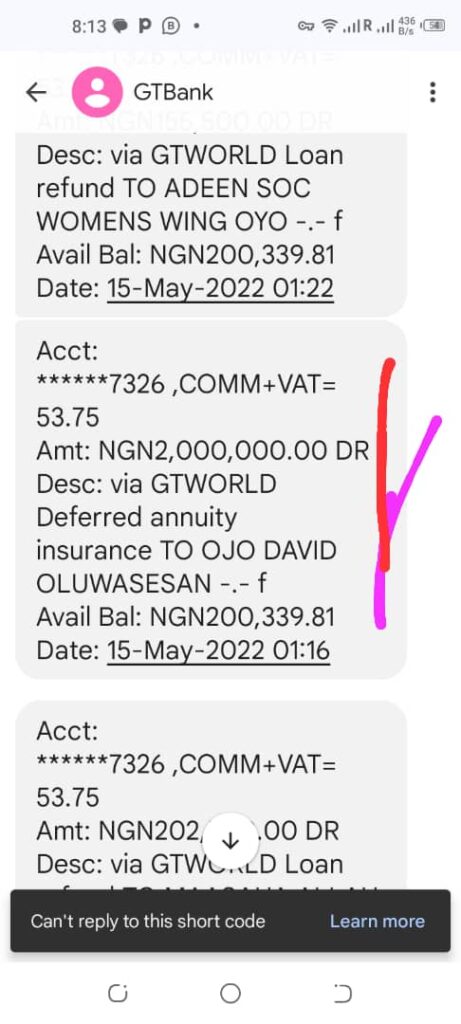 Proof of part payment made to Ojo