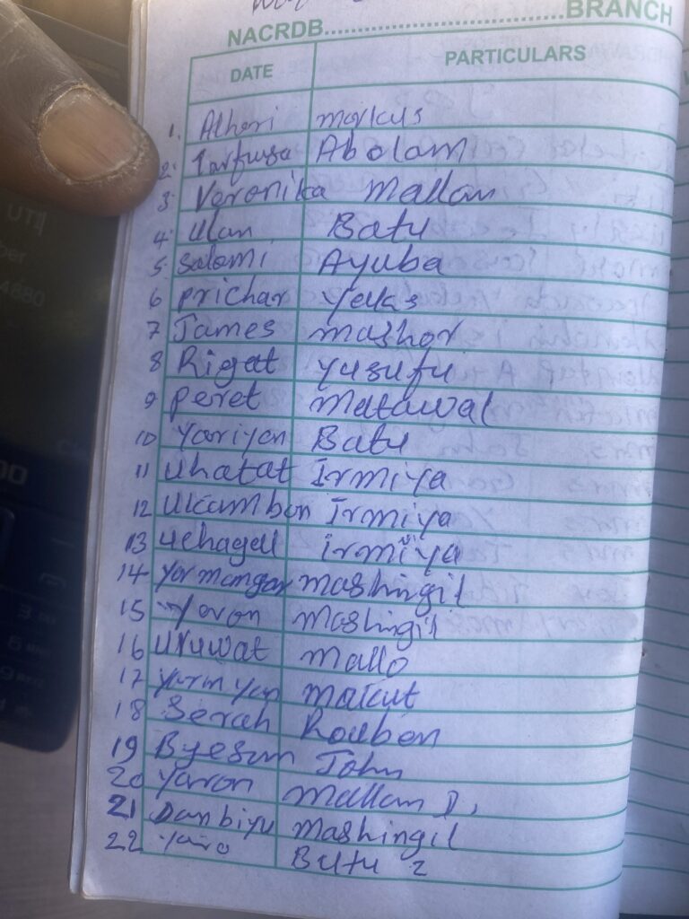 Nuhu Dang's note, where he compiled the names of the deceased in his community 