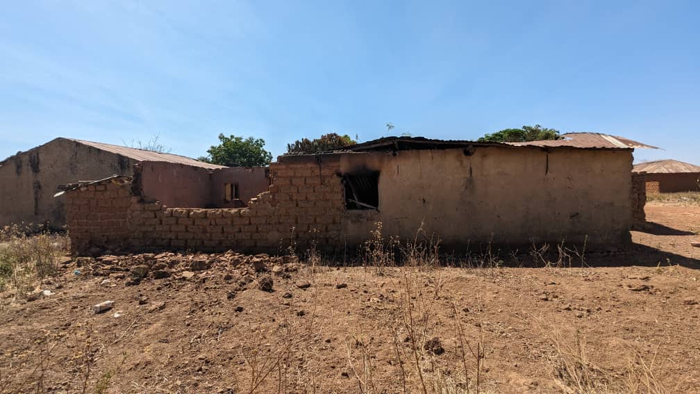 A house partly destroyed in Darwt by the attackers