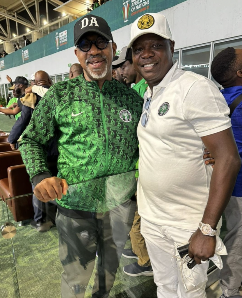 Dende, the notorious smuggler (right) with Dapo Abiodun, governor of Ogun State, during the Africa Cup of Nations