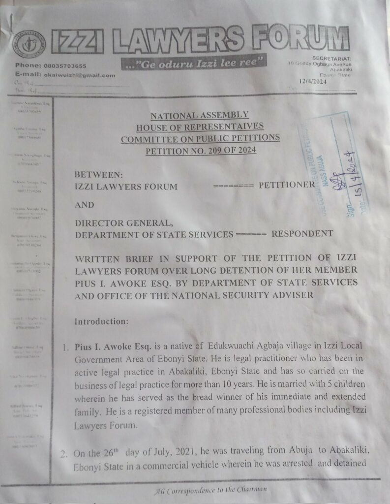 A copy of the petition written to the National Assembly about Awoke's disappearance