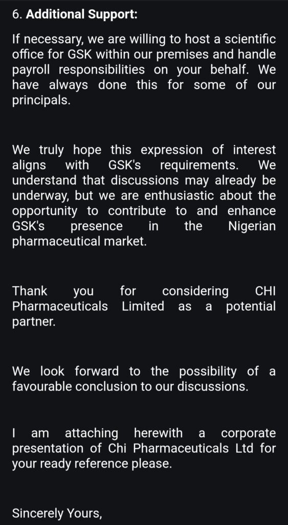 Chi Pharmaceuticals' Email to GSK