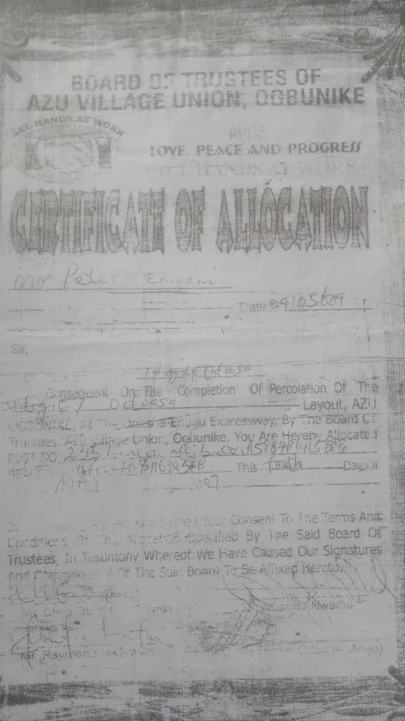A copy of the land document belonging to the land Enweani inherited from his late father