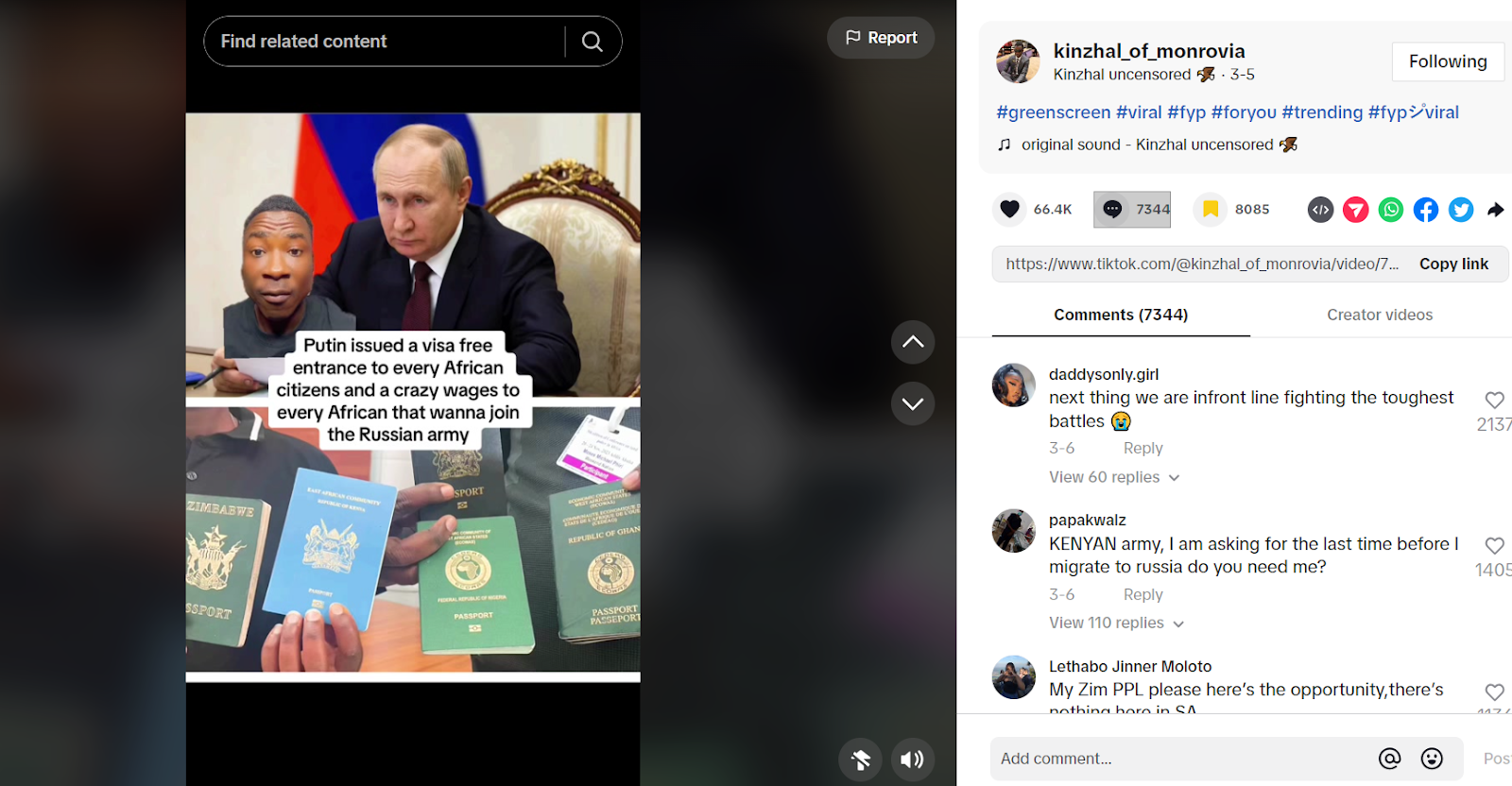 A Popular Tiktok Account Is Encouraging Africans to Join the Russian Army. Here’s What We Found About It