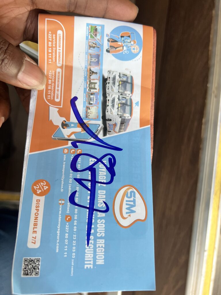 The STM ticket from Seme to Bobo Dioulasso