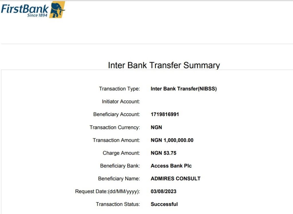 The N1 million payment receipt